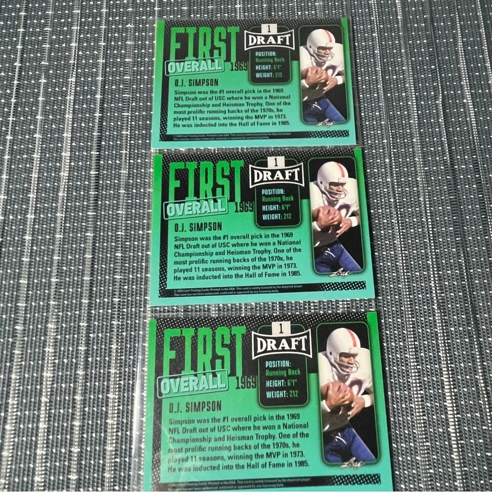 🏈 O.J. Simpson 2024 Leaf Trading Corp. NFL Football Trading Cards, Qty 3